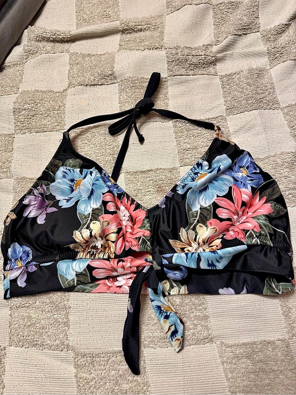 Floral Bikini Top in Black & Pink